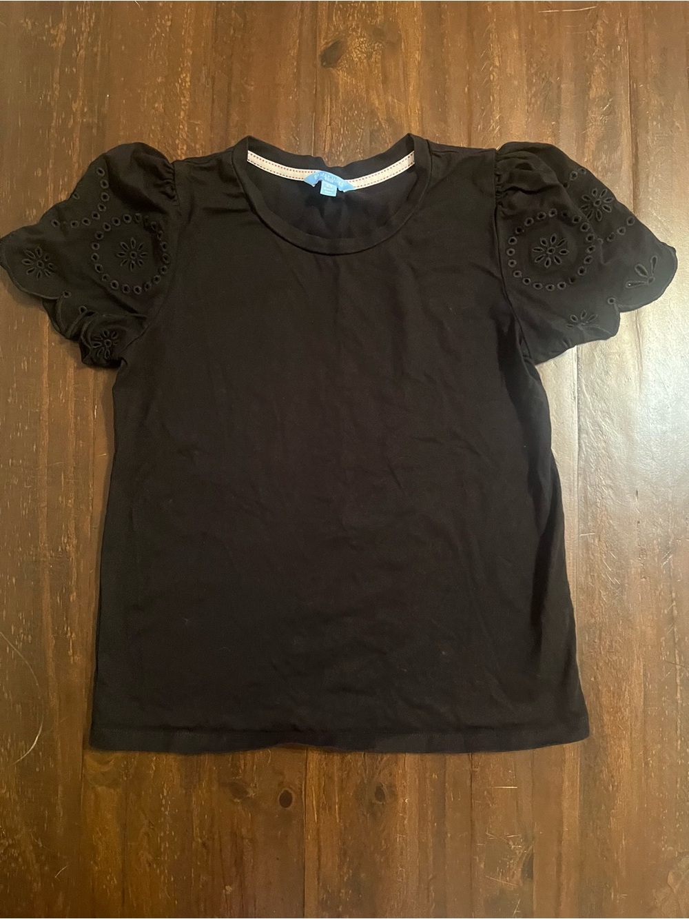 Draper James Black Knit Top with Embroidered Sleeves
